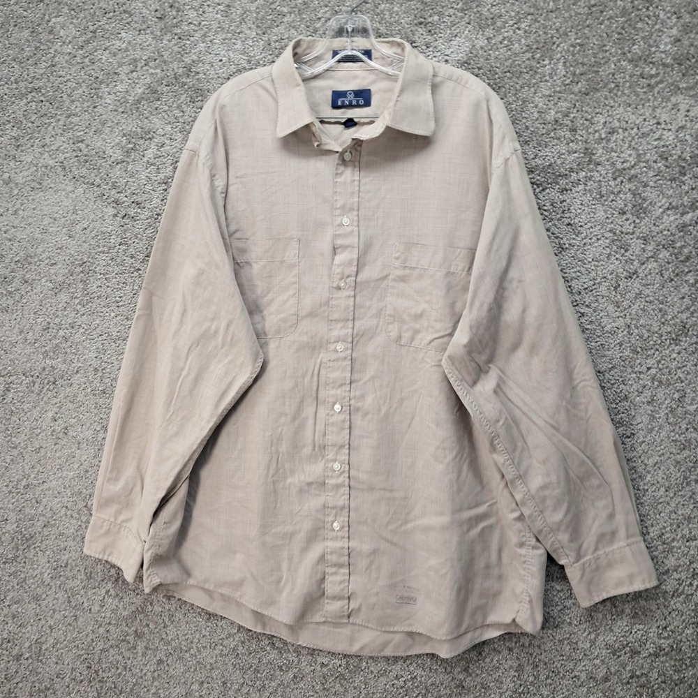 Enro Mens 17.5-37 Tall Tan Grid Button Down Shirt Long Sleeve Cotton Blend USA